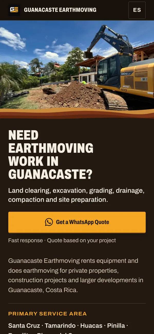 Guanacaste Earthmoving: Home, English