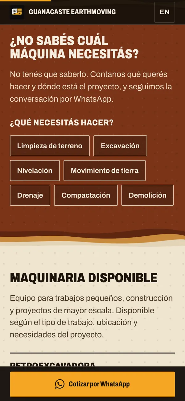 Guanacaste Earthmoving: Two taps, then WhatsApp